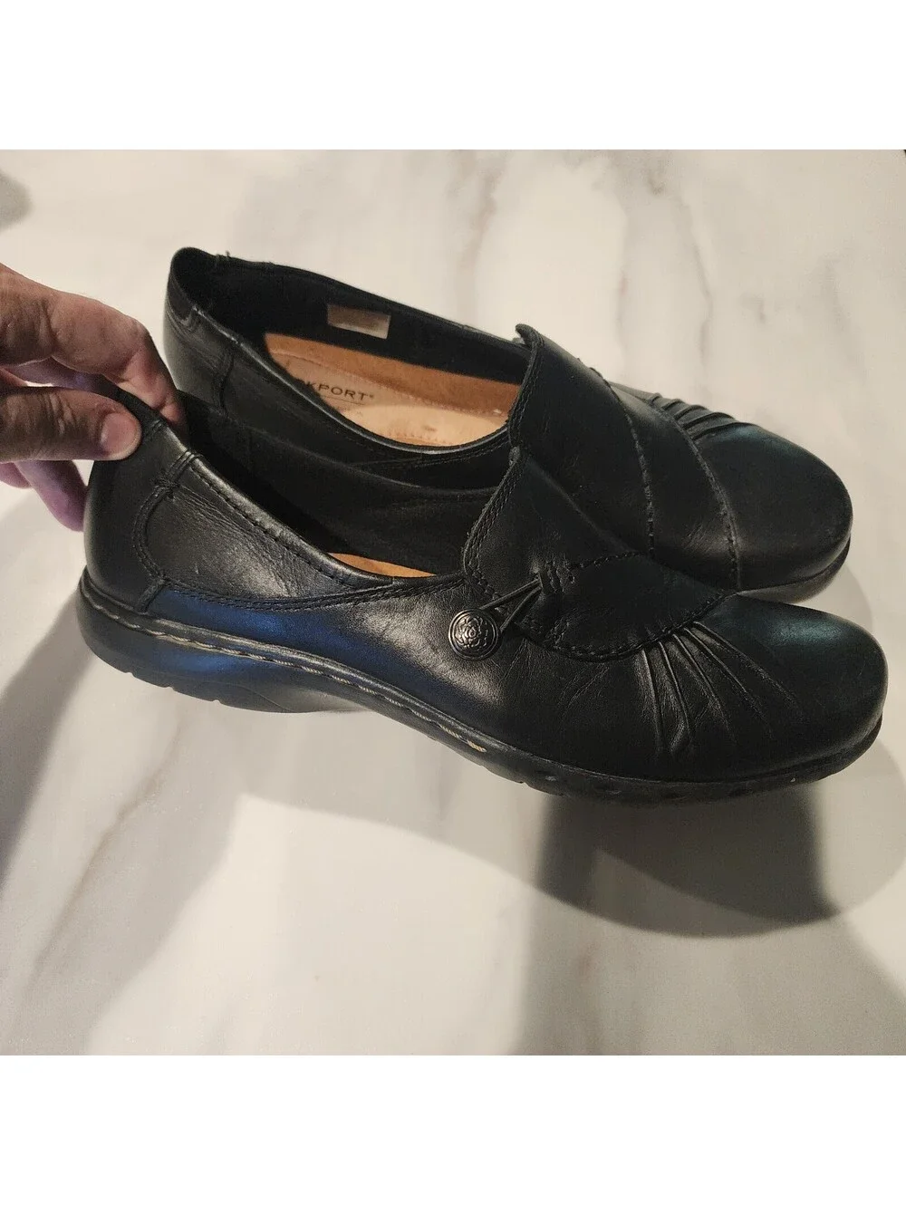 Rockport Women's Black Leather Slip-On Comfort Shoes Loafers Size 9.5 US